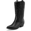 DREAM PAIRS Women’s Cowboy Boots Pull On Cowgirl Boots Mid Calf Western Boots, Available in Regular and Wide Calf(Black)