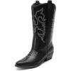 DREAM PAIRS Women’s Cowboy Boots Pull On Cowgirl Boots Mid Calf Western Boots, Available in Regular and Wide Calf(Black-pu)