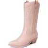 DREAM PAIRS Women’s Cowboy Boots Pull On Cowgirl Boots Mid Calf Western Boots, Available in Regular and Wide Calf(Pink)