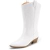 DREAM PAIRS Women’s Cowboy Boots Pull On Cowgirl Boots Mid Calf Western Boots, Available in Regular and Wide Calf(White)