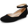 DREAM PAIRS Women’s Dress Flats Ballet Low Wedge Round Toe Ankle Strap Comfortable Casual Flats Shoes(Black Nubuck)