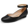 DREAM PAIRS Women’s Dress Flats Ballet Low Wedge Round Toe Ankle Strap Comfortable Casual Flats Shoes(Black/Pu-1)