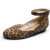 DREAM PAIRS Women’s Dress Flats Ballet Low Wedge Round Toe Ankle Strap Comfortable Casual Flats Shoes(Leopard-suede)