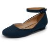 DREAM PAIRS Women’s Dress Flats Ballet Low Wedge Round Toe Ankle Strap Comfortable Casual Flats Shoes(Navy Suede)