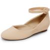 DREAM PAIRS Women’s Dress Flats Ballet Low Wedge Round Toe Ankle Strap Comfortable Casual Flats Shoes(Nude Nubuck)
