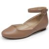 DREAM PAIRS Women’s Dress Flats Ballet Low Wedge Round Toe Ankle Strap Comfortable Casual Flats Shoes(Nude Pu)