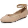 DREAM PAIRS Women’s Dress Flats Ballet Low Wedge Round Toe Ankle Strap Comfortable Casual Flats Shoes(Nude Suede)