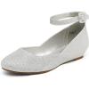 DREAM PAIRS Women’s Dress Flats Ballet Low Wedge Round Toe Ankle Strap Comfortable Casual Flats Shoes(Silver Glitter)