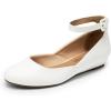 DREAM PAIRS Women’s Dress Flats Ballet Low Wedge Round Toe Ankle Strap Comfortable Casual Flats Shoes(White Pu)