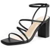 DREAM PAIRS Women’s Heels Chunky Block Strappy Square Open Toe Ankle Buckle Heeled Sandals Wedding Party Dress Shoes Indie(Black)
