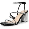 DREAM PAIRS Women’s Heels Chunky Block Strappy Square Open Toe Ankle Buckle Heeled Sandals Wedding Party Dress Shoes Indie(Black-rhinestone)
