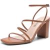 DREAM PAIRS Women’s Heels Chunky Block Strappy Square Open Toe Ankle Buckle Heeled Sandals Wedding Party Dress Shoes Indie(Brown)