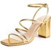 DREAM PAIRS Women’s Heels Chunky Block Strappy Square Open Toe Ankle Buckle Heeled Sandals Wedding Party Dress Shoes Indie(Gold-pu)