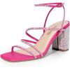 DREAM PAIRS Women’s Heels Chunky Block Strappy Square Open Toe Ankle Buckle Heeled Sandals Wedding Party Dress Shoes Indie(Hot Pink-rhinestone)