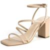 DREAM PAIRS Women’s Heels Chunky Block Strappy Square Open Toe Ankle Buckle Heeled Sandals Wedding Party Dress Shoes Indie(Nude)