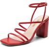 DREAM PAIRS Women’s Heels Chunky Block Strappy Square Open Toe Ankle Buckle Heeled Sandals Wedding Party Dress Shoes Indie(Red-pu)