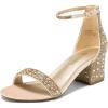 DREAM PAIRS Womens Low-Chunk Low Heel Pump Sandal(Gold/Rhinestone)