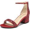 DREAM PAIRS Womens Low-Chunk Low Heel Pump Sandal(Red/Rhinestone)