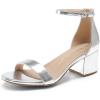 DREAM PAIRS Womens Low-Chunk Low Heel Pump Sandal(Silver-metallic)