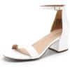 DREAM PAIRS Womens Low-Chunk Low Heel Pump Sandal(White/Pu)