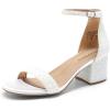 DREAM PAIRS Womens Low-Chunk Low Heel Pump Sandal(White-pearl)