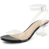 DREAM PAIRS Women’s Open Toe Ankle Strap Low Block Chunky Heels Sandals Party Dress Pumps Shoes(Black/Clear)