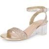 DREAM PAIRS Women’s Open Toe Ankle Strap Low Block Chunky Heels Sandals Party Dress Pumps Shoes(Gold/Clear-rhinestone)