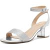 DREAM PAIRS Women’s Open Toe Ankle Strap Low Block Chunky Heels Sandals Party Dress Pumps Shoes(Silver/Glitter)