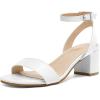 DREAM PAIRS Women’s Open Toe Ankle Strap Low Block Chunky Heels Sandals Party Dress Pumps Shoes(White/Pu)
