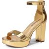 DREAM PAIRS Women’s Platform Chunky High Heeled Sandals Open Toe Block Heels Ankle Strap Dress Shoes for Wedding Party Evening(Gold-pat)