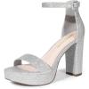 DREAM PAIRS Women’s Platform Chunky High Heeled Sandals Open Toe Block Heels Ankle Strap Dress Shoes for Wedding Party Evening(Silver-glitter)