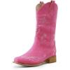 DREAM PAIRS Women’s Square Toe Cowboy Cowgirl Boots Pull On Low Chunky Heel Mid Calf Western Boots with Embroidered Stitched for Theme Party Country Concert(Pink)