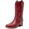 DREAM PAIRS Women’s Square Toe Cowboy Cowgirl Boots Pull On Low Chunky Heel Mid Calf Western Boots with Embroidered Stitched for Theme Party Country Concert(Red)