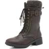 DREAM PAIRS Women’s Winter Lace up Mid Calf Combat Riding Military Boots(Brown)