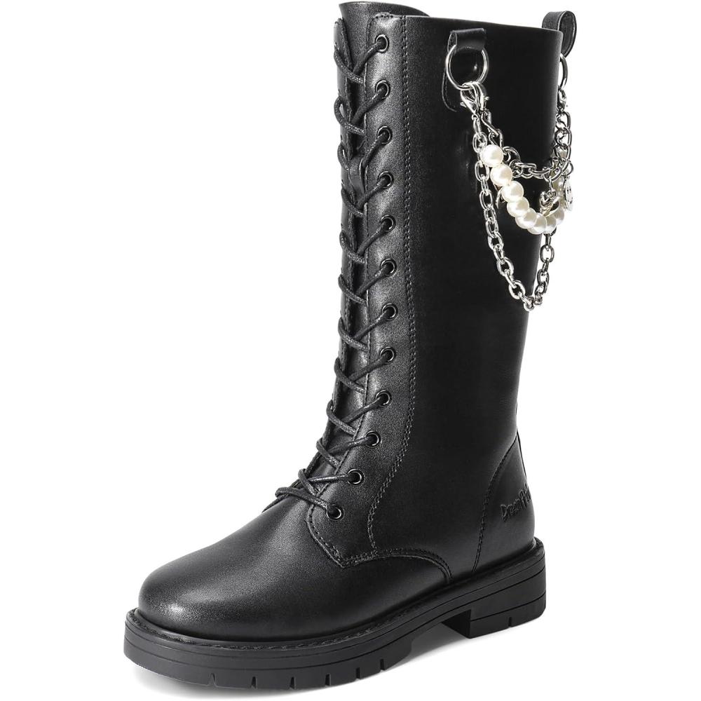imageDREAM PAIRS Girls Riding Boots Knee High Side Zipper Mid Calf Shoes Little KidBig KidBlackDiy