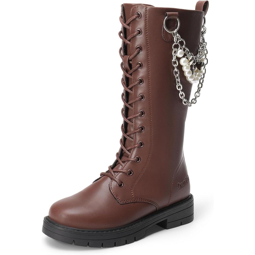imageDREAM PAIRS Girls Riding Boots Knee High Side Zipper Mid Calf Shoes Little KidBig KidDark Brown