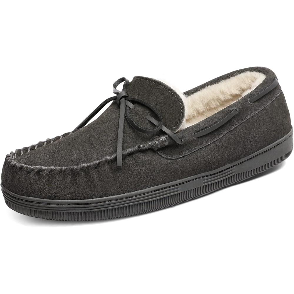 imageDREAM PAIRS Mens Moccasin Slippers Fuzzy Plush House Shoes Indoor Outdoor Fleece Lining LoafersGrey