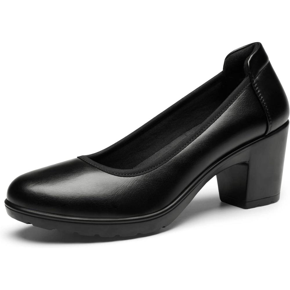 imageDREAM PAIRS Womens Chunky Closed Toe Low Block Heels Work Pumps Comfortable Round Toe Dress Wedding ShoesBlack