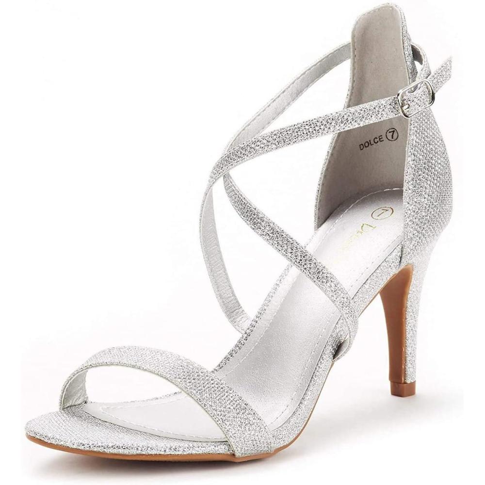 imageDREAM PAIRS Womens Dolce Fashion Stilettos Open Toe Pump Heel SandalsSilver Glitter