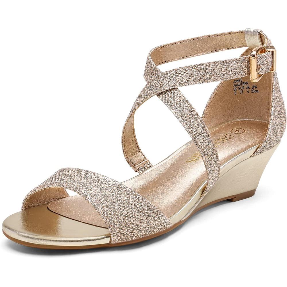 imageDREAM PAIRS Womens Low Wedge Sandals Ankle Strap Heel Sandal Open Toe Wide Dress Summer ShoesGold
