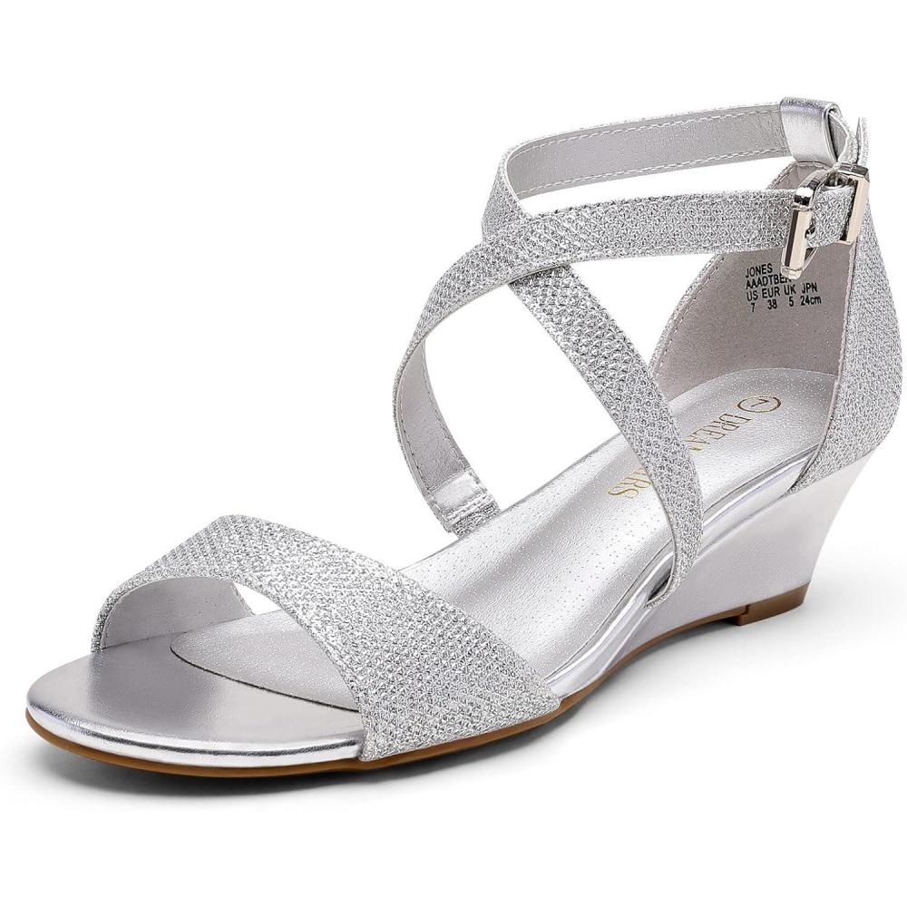 imageDREAM PAIRS Womens Low Wedge Sandals Ankle Strap Heel Sandal Open Toe Wide Dress Summer ShoesSilver