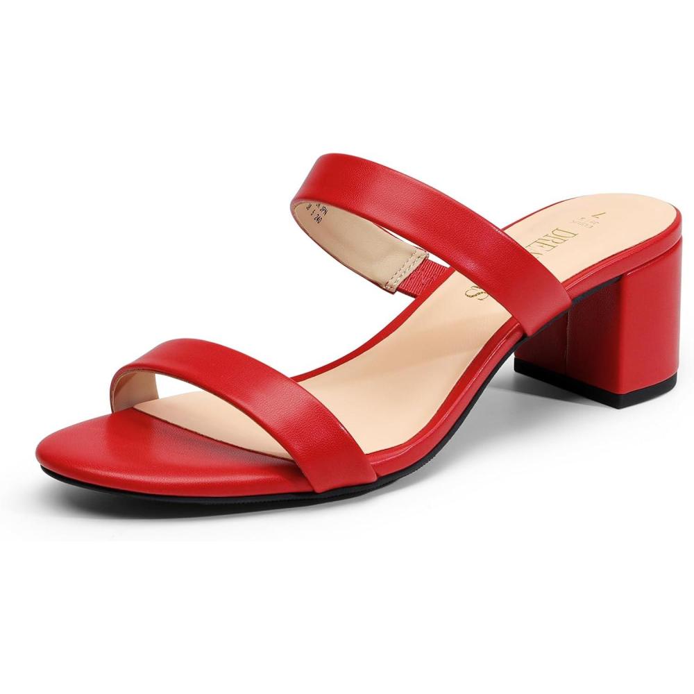 imageDREAM PAIRS Womens Two Strap Open Toe Low Block Chunky Heels Sandals Dress Pumps Casual Summer Mules ShoesRedpu