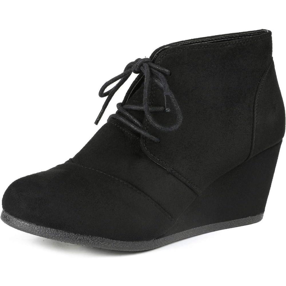 imageDREAM PAIRS Womens Wedge Boots Casual Fashion Lace Up Low Heel Ankle Booties ShoesTomsonblack