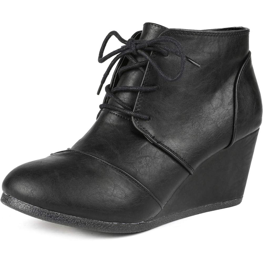 imageDREAM PAIRS Womens Wedge Boots Casual Fashion Lace Up Low Heel Ankle Booties ShoesTomsonblack Pu