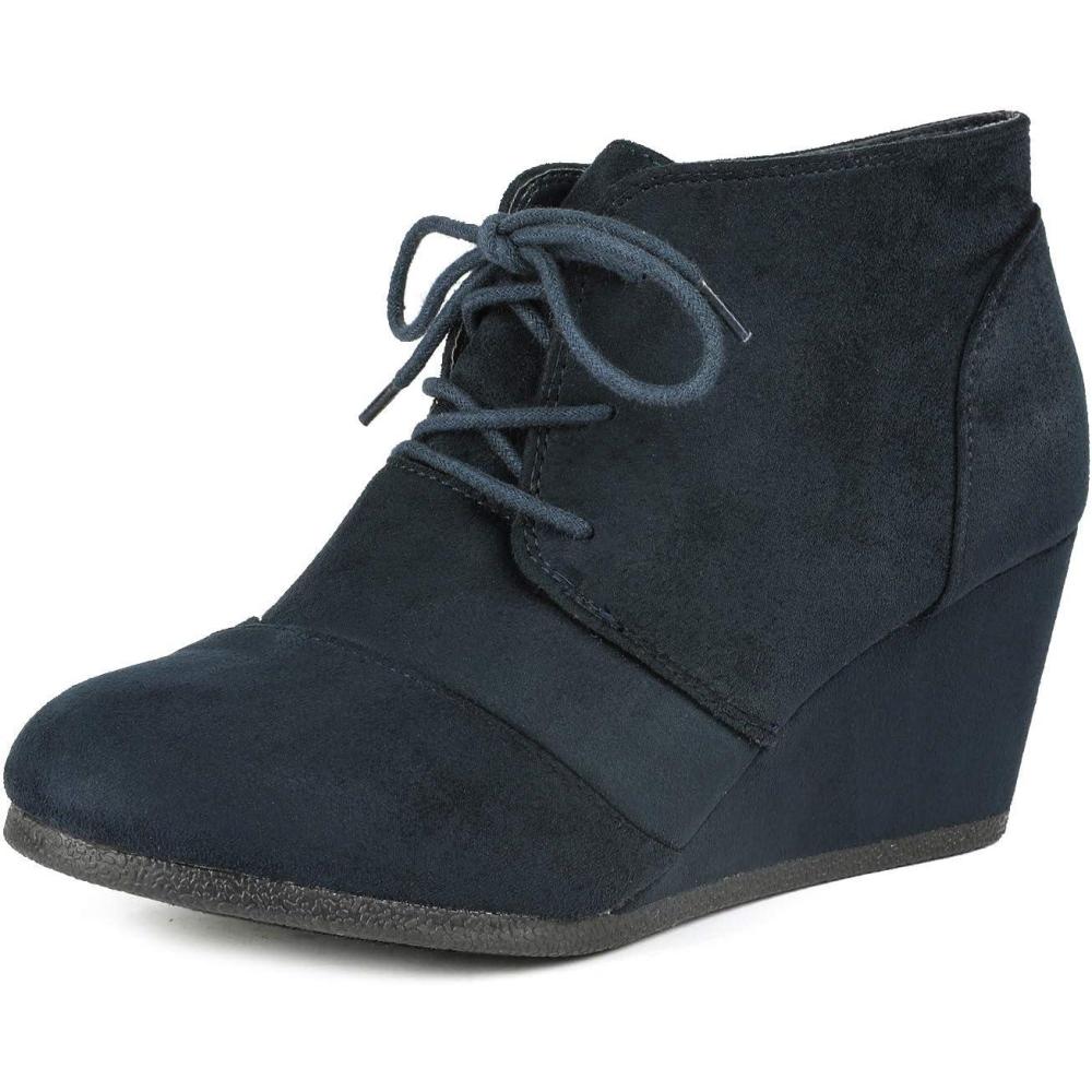 imageDREAM PAIRS Womens Wedge Boots Casual Fashion Lace Up Low Heel Ankle Booties ShoesTomsonnavy