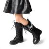 DREAM PAIRS Girls Riding Boots Knee High Side Zipper Mid Calf Shoes Little Kid/Big Kid(Black-knitting)