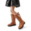 DREAM PAIRS Girls Riding Boots Knee High Side Zipper Mid Calf Shoes Little Kid/Big Kid(Tan)