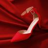 DREAM PAIRS Kitten Heel Low Heel for Women Closed Pointed Toe Pumps Wedding Party Sexy Dress Shoes Lowpointed(Red/Suede)