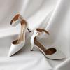 DREAM PAIRS Kitten Heel Low Heel for Women Closed Pointed Toe Pumps Wedding Party Sexy Dress Shoes Lowpointed(White/Pu)