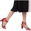 DREAM PAIRS Women’s Block Chunky Rhinestone Low Heels Square Toe Sparkly Dressy Ankle Strap Heels Sandals(Red/Rhinestone)